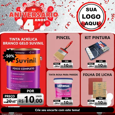 Modelo de Rede Social para Feed Facebook com o tema Promoção de Aniversário - 4 Anos para Tintas e Ferramentas