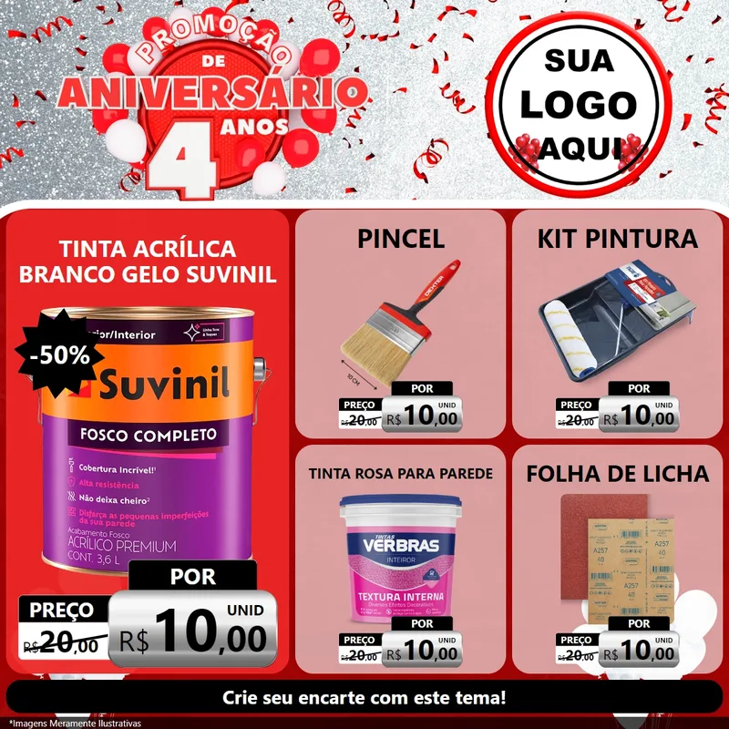 Modelo de Rede Social para Feed Facebook com o tema Promoção de Aniversário - 4 Anos para Tintas e Ferramentas
