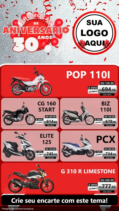 Modelo de TV para TV Vertical com o tema Promoção de Aniversário - 30 Anos para Concessionaria de Motos
