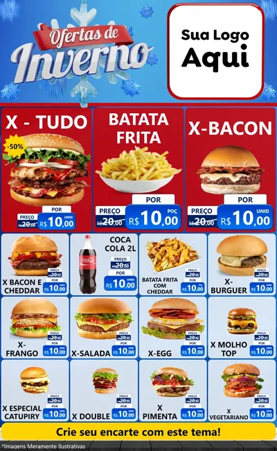 Modelo de Encarte para Encarte Grande com o tema Ofertas de Inverno para Hamburgueria