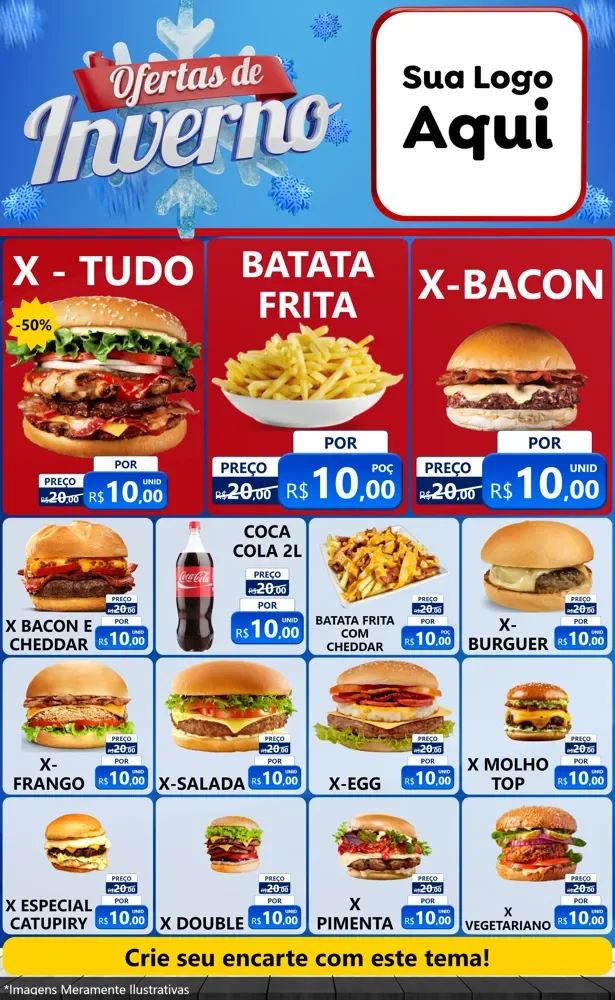Modelo de Encarte para Encarte Grande com o tema Ofertas de Inverno para Hamburgueria
