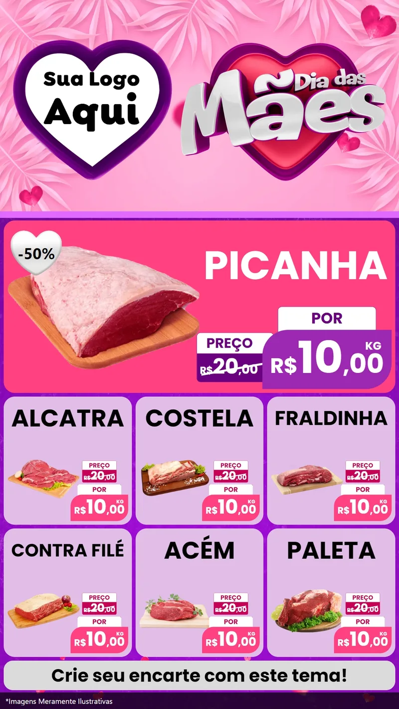 Modelo de Rede Social para Stories com o tema Dia das Mães para Açougue