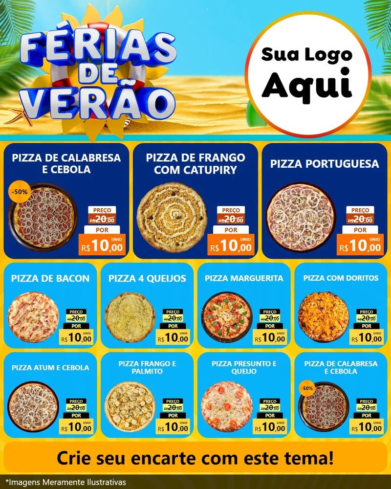 Modelo de Rede Social para Feed Instagram com o tema Férias de Verão para Pizzaria