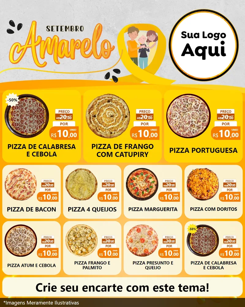 Modelo de Rede Social para Feed Instagram com o tema Setembro Amarelo para Pizzaria