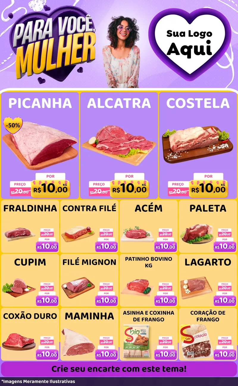 Modelo de Encarte para Encarte Grande com o tema Para Você, Mulher para Açougue