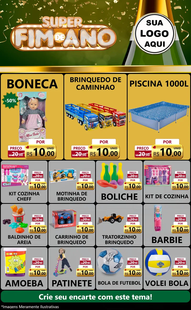 Modelo de Encarte para Encarte Grande com o tema Super Fim de Ano para Brinquedos