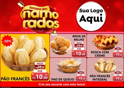 Modelo de Encarte para Encarte A4 Horizontal com o tema Semana dos namorados para Padaria