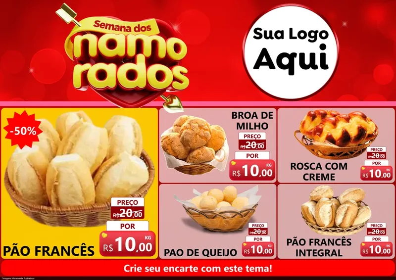 Modelo de Encarte para Encarte A4 Horizontal com o tema Semana dos namorados para Padaria