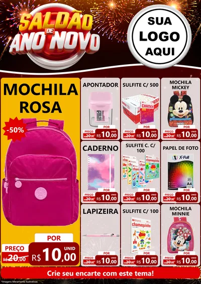 Modelo de Encarte para Encarte A4 Vertical com o tema Saldão de Ano Novo para Papelaria