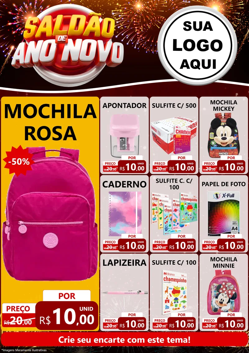 Modelo de Encarte para Encarte A4 Vertical com o tema Saldão de Ano Novo para Papelaria