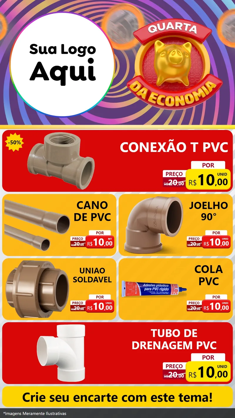 Modelo de TV para TV Vertical com o tema Quarta da Economia para Tubos e conexões