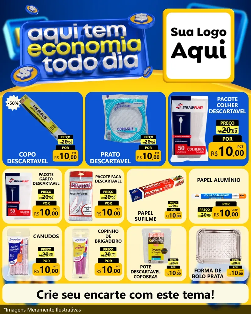 Modelo de Rede Social para Feed Instagram com o tema Aqui Tem Economia Todo Dia para Embalagens