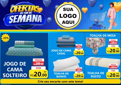 Modelo de Encarte para Encarte A4 Horizontal com o tema Ofertas de Fim de Semana para Cama, Mesa e Banho
