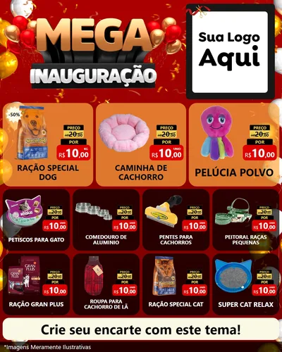 Modelo de Rede Social para Feed Instagram com o tema Mega Inauguração para Pet Shop