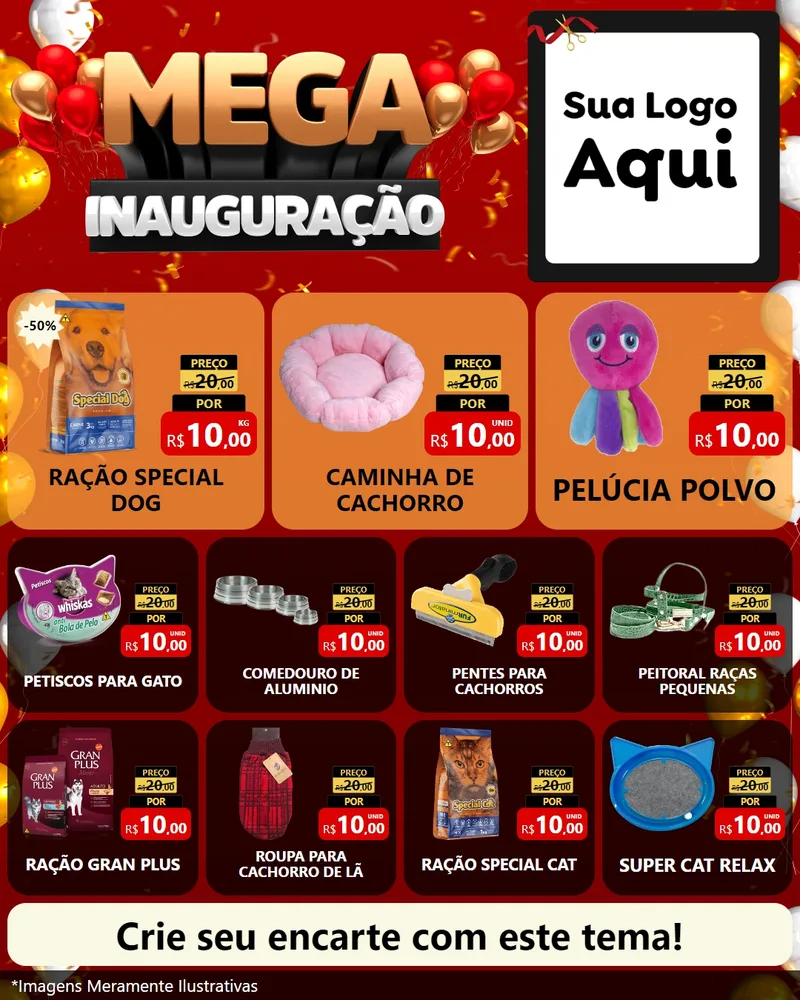 Modelo de Rede Social para Feed Instagram com o tema Mega Inauguração para Pet Shop