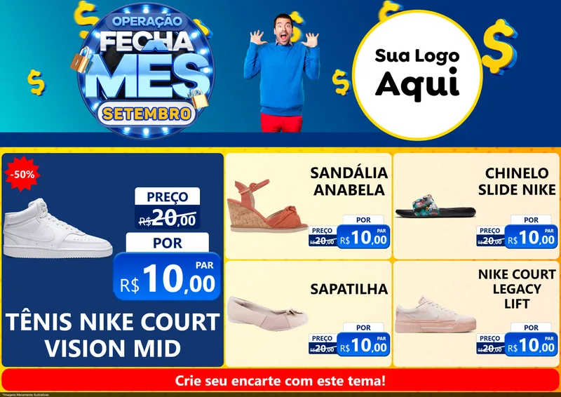 Modelo de Encarte para Encarte A4 Horizontal com o tema Operação Fecha Mês Setembro para Calçados