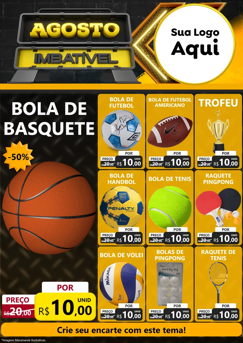 Modelo de Encarte para Encarte A4 Vertical com o tema Agosto Imbatível para Artigos Esportivos