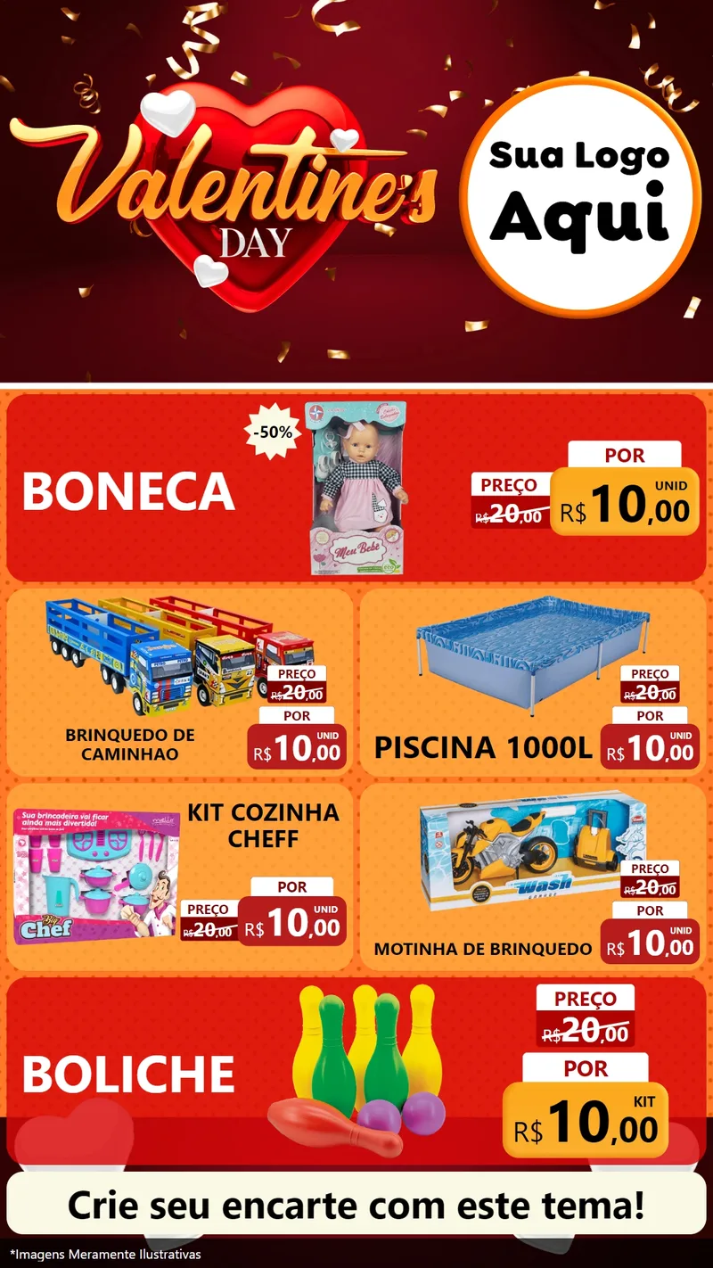 Modelo de TV para TV Vertical com o tema Valentine's Day para Brinquedos