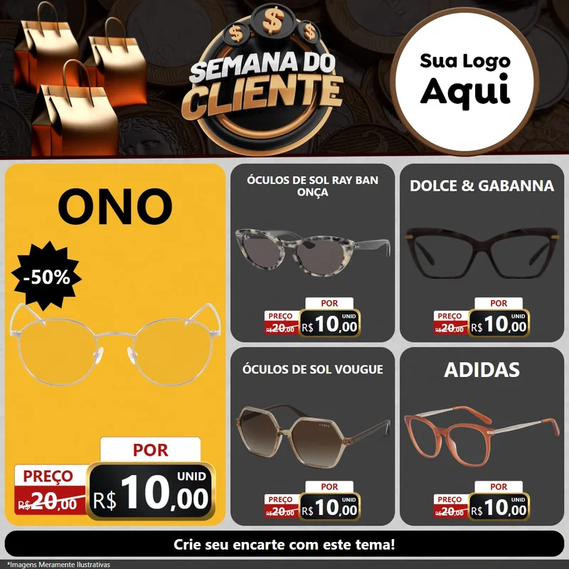 Modelo de Rede Social para Feed Facebook com o tema Semana do Cliente para Óticas
