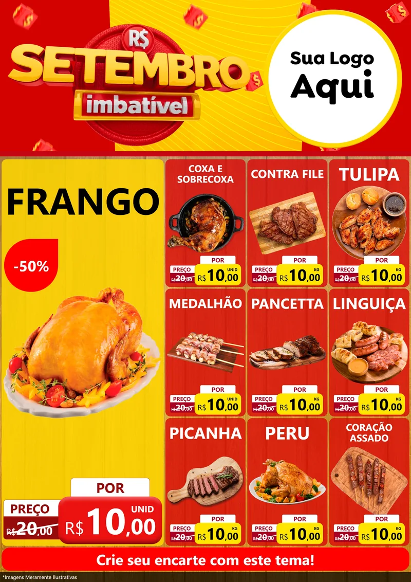 Modelo de Encarte para Encarte A4 Vertical com o tema Setembro Imbatível para Assados