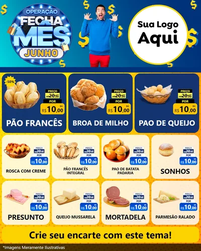 Modelo de Rede Social para Feed Instagram com o tema Operação Fecha Mês, Junho para Padaria