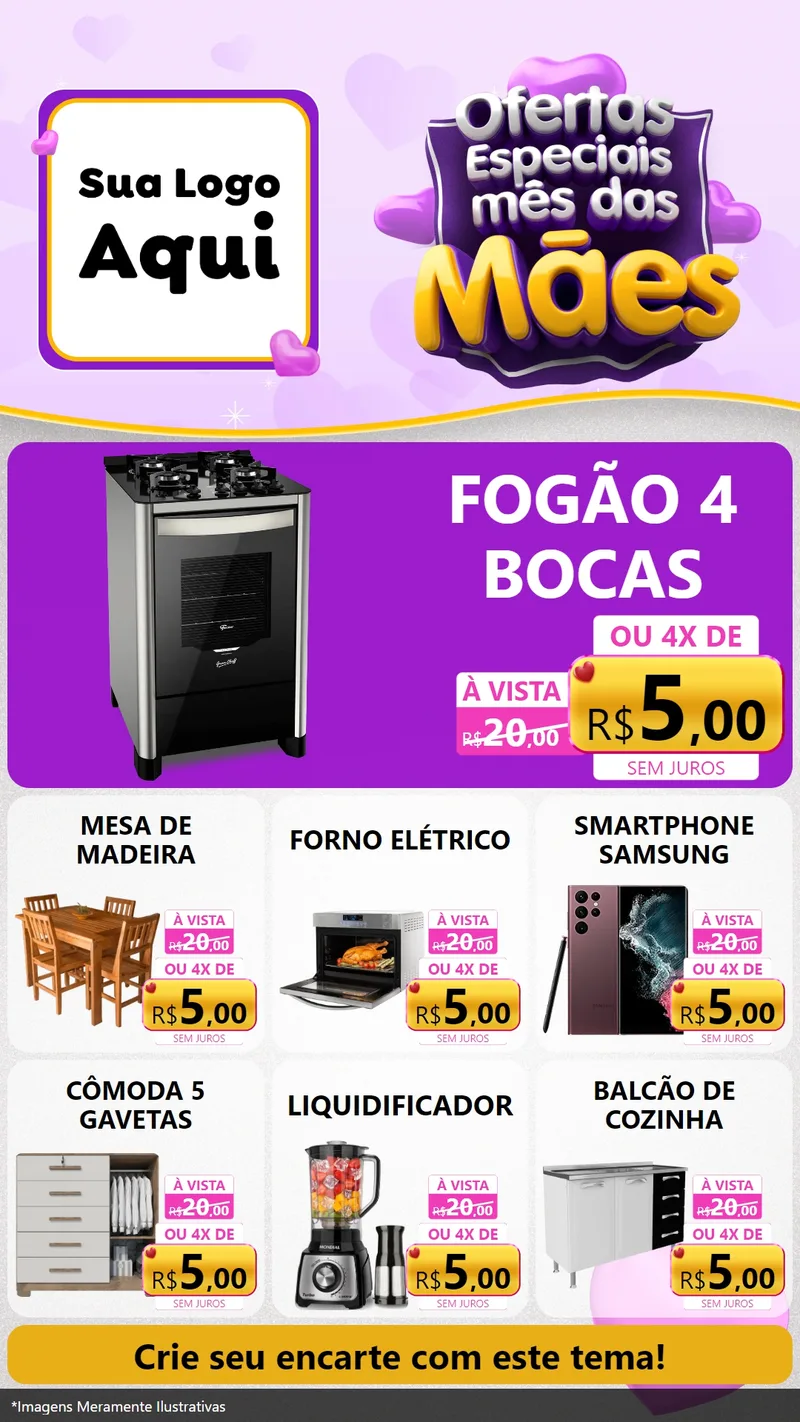 Modelo de Rede Social para Stories com o tema Ofertas Especiais - Mês das Mães para Móveis e Eletro