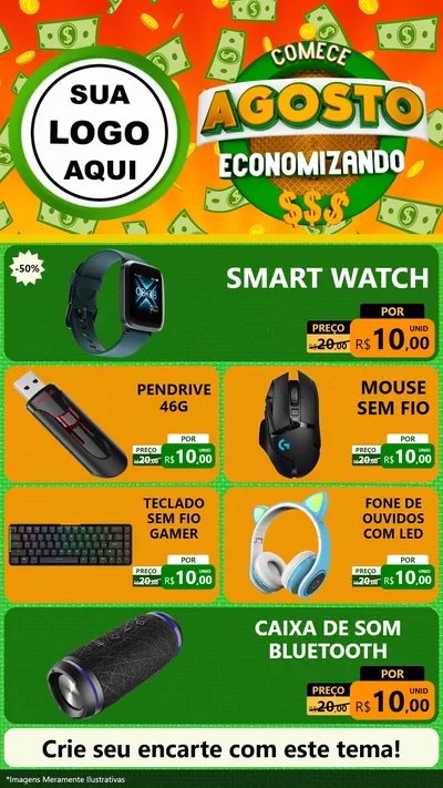 Modelo de TV para TV Vertical com o tema Comece Agosto Economizando para Informática