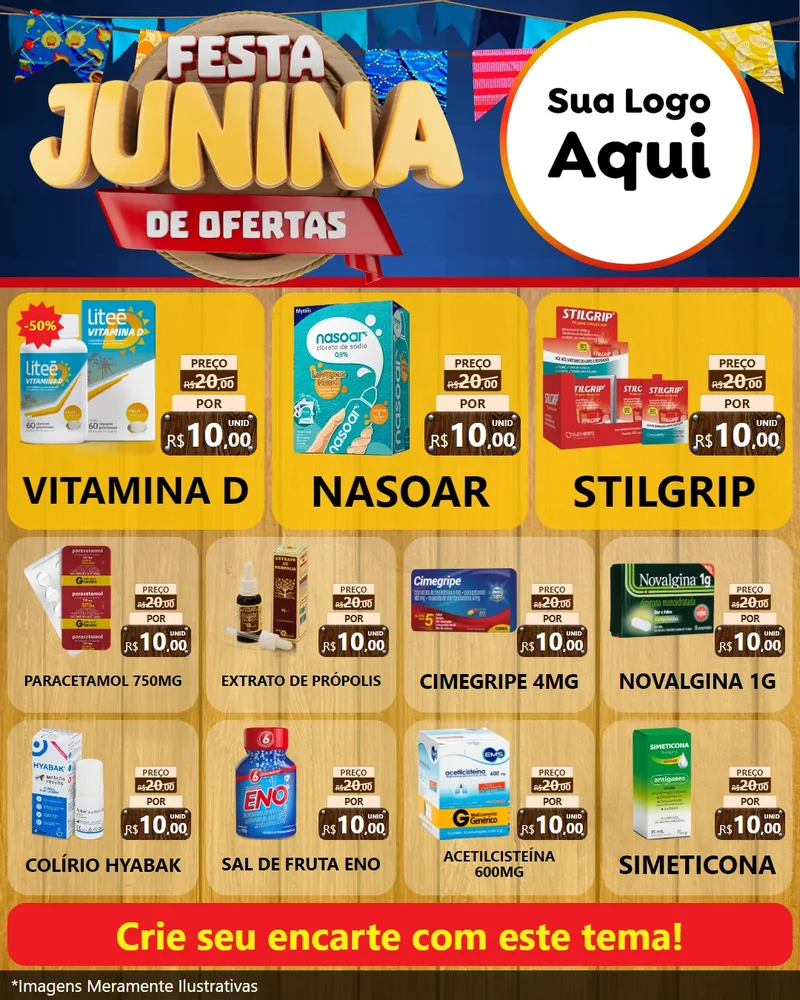 Modelo de Rede Social para Feed Instagram com o tema Festa Junina de Ofertas para Farmácia