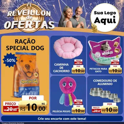 Modelo de Rede Social para Feed Facebook com o tema Réveillon de Ofertas para Pet Shop