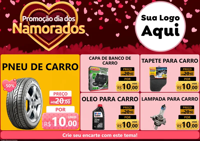 Modelo de Encarte para Encarte A4 Horizontal com o tema Promoção Dia Dos Namorados para Auto peças
