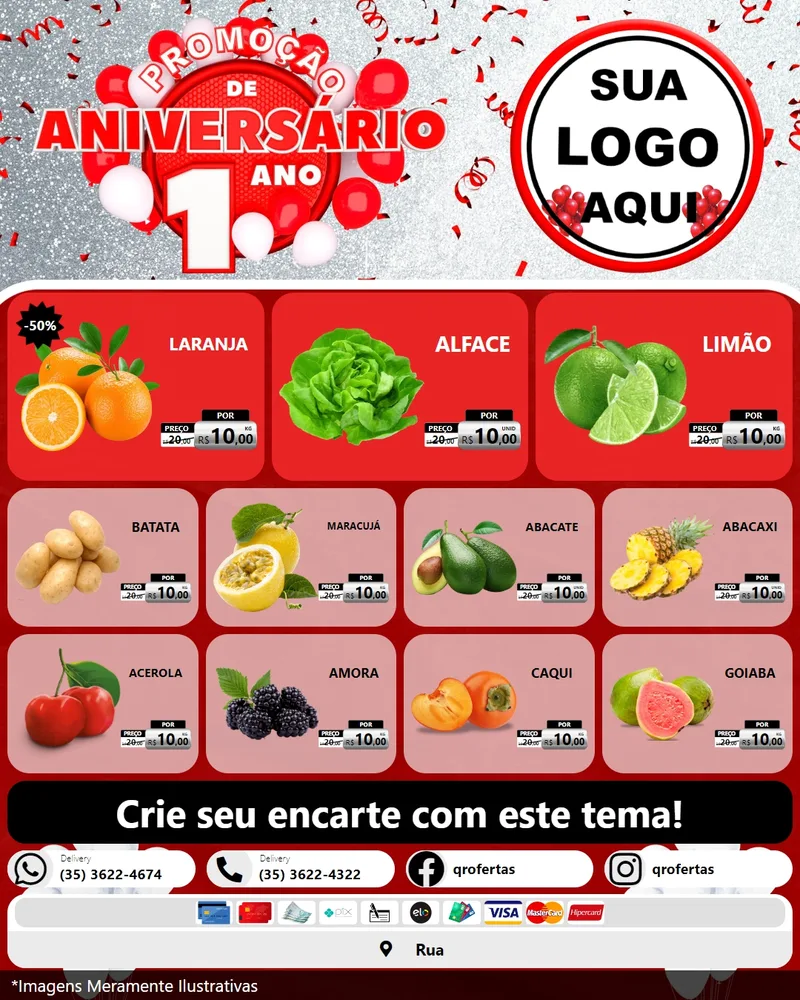 Modelo de Rede Social para Feed Instagram com o tema Promoção de Aniversário - 1 Ano para Hortifrúti