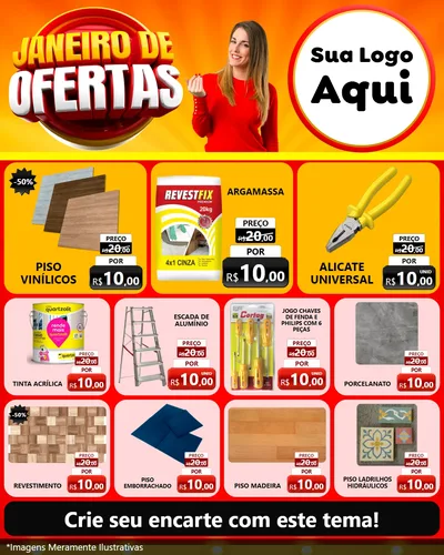 Modelo de Rede Social para Feed Instagram com o tema Janeiro de Ofertas para Material para Construção