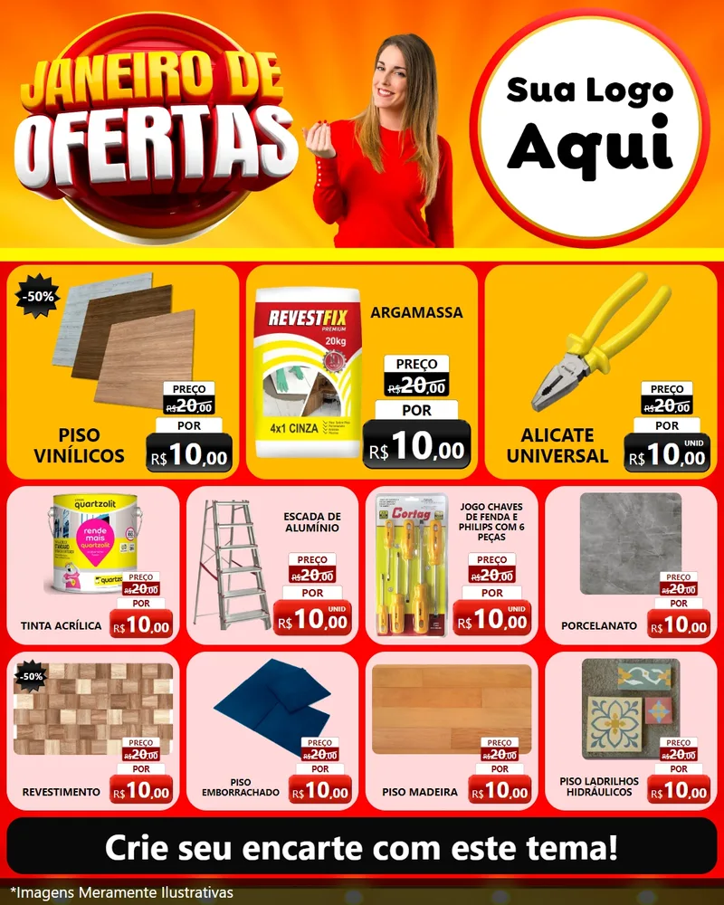 Modelo de Rede Social para Feed Instagram com o tema Janeiro de Ofertas para Material para Construção