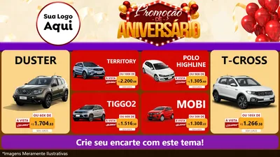 Modelo de TV para TV Horizontal com o tema Promoção de Aniversário para Concessionaria de Carros