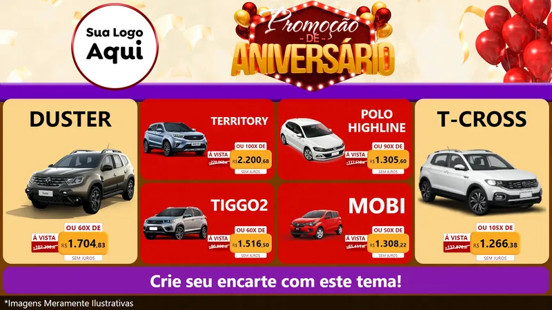 Modelo de TV para TV Horizontal com o tema Promoção de Aniversário para Concessionaria de Carros