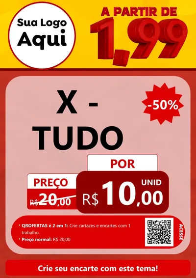 Modelo de Cartaz para Cartaz A4 Vertical com o tema A Partir de Um e Noventa e Nove - 1,99 para Hamburgueria