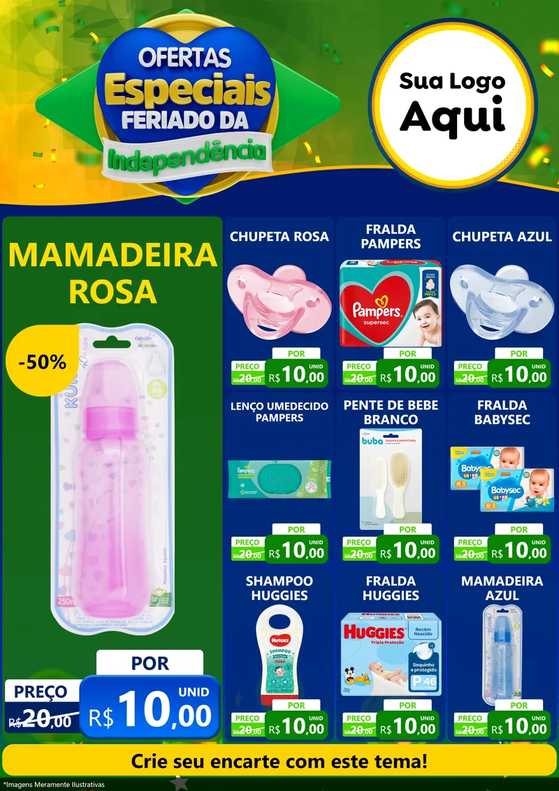 Modelo de Encarte para Encarte A4 Vertical com o tema Ofertas Especiais Feriado da Independência para Bebês