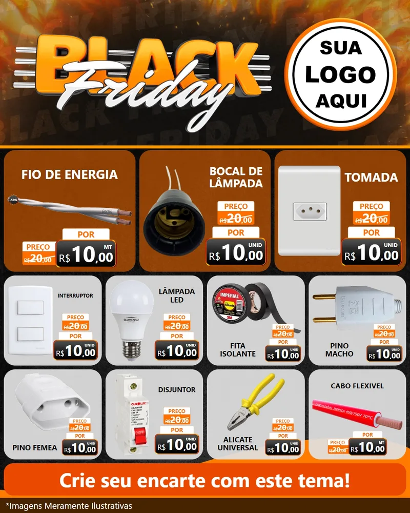 Modelo de Rede Social para Feed Instagram com o tema Black Friday para Materiais Elétricos