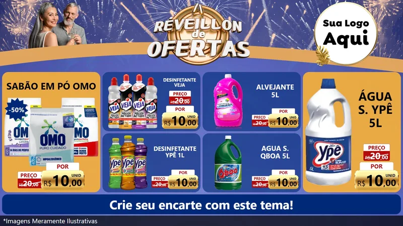 Modelo de TV para TV Horizontal com o tema Réveillon de Ofertas para Produtos de Limpeza