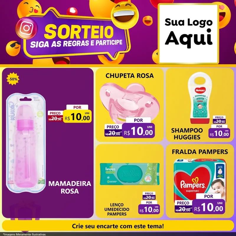 Modelo de Rede Social para Feed Facebook com o tema Sorteio para Bebês