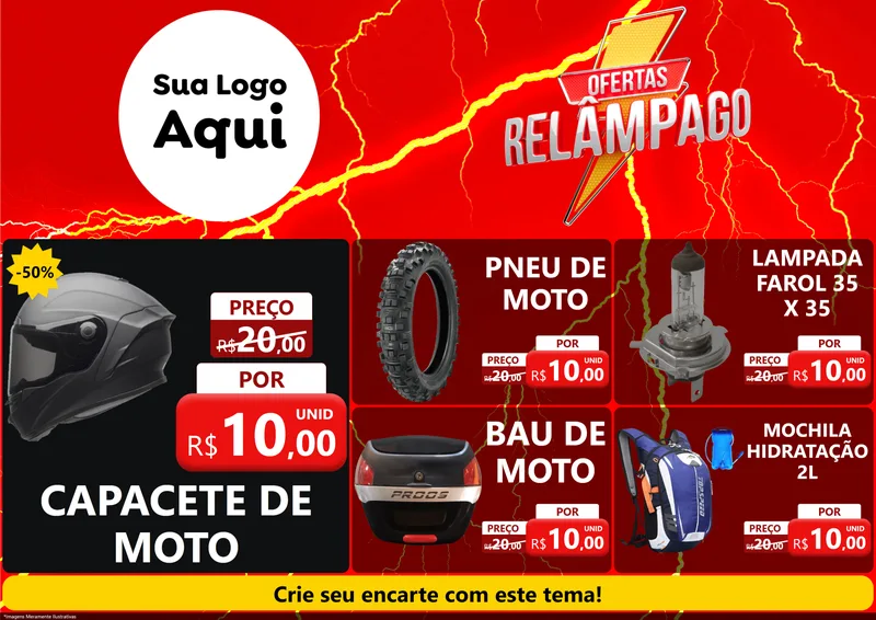 Modelo de Encarte para Encarte A4 Horizontal com o tema Ofertas Relâmpago para Moto peças