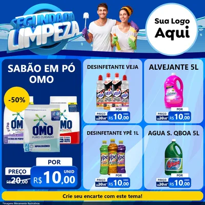 Modelo de Rede Social para Feed Facebook com o tema Segunda da Limpeza para Produtos de Limpeza