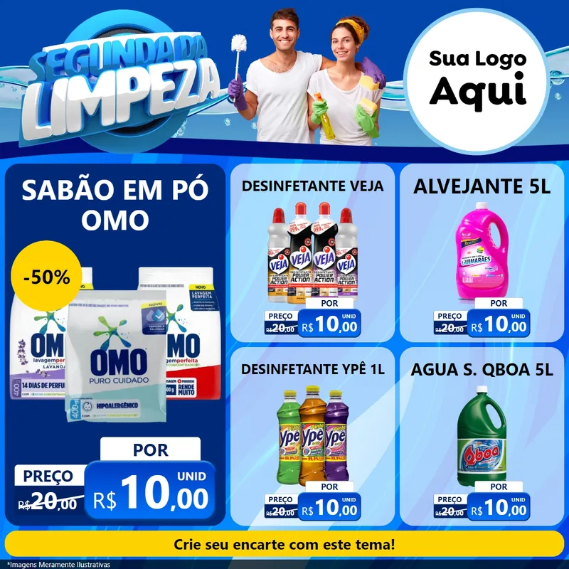 Modelo de Rede Social para Feed Facebook com o tema Segunda da Limpeza para Produtos de Limpeza