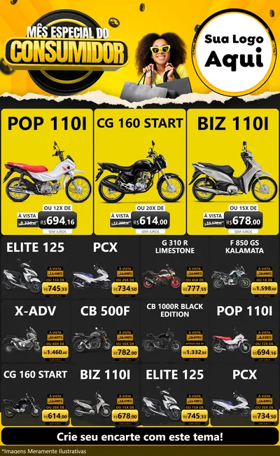 Modelo de Encarte para Encarte Grande com o tema Mês Especial do Consumidor para Concessionaria de Motos