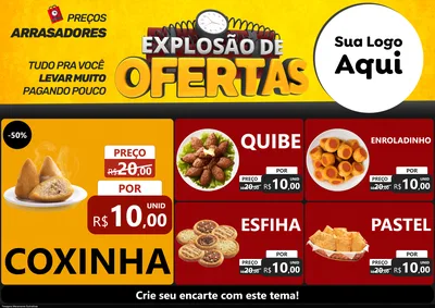 Modelo de Encarte para Encarte A4 Horizontal com o tema Explosão de Ofertas para Salgadaria