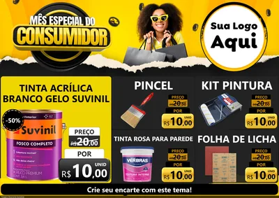 Modelo de Encarte para Encarte A4 Horizontal com o tema Mês Especial do Consumidor para Tintas e Ferramentas