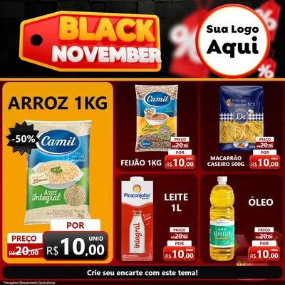 Modelo de Rede Social para Feed Facebook com o tema Black November para Supermercado