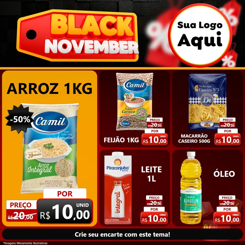 Modelo de Rede Social para Feed Facebook com o tema Black November para Supermercado