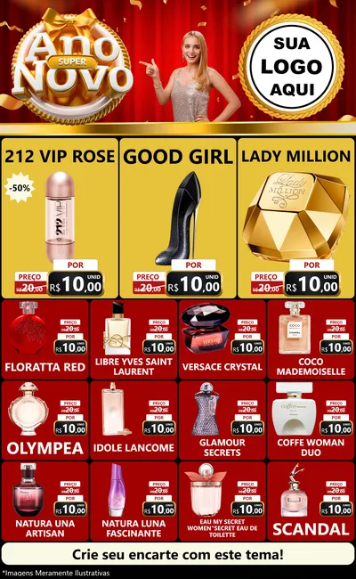 Modelo de Encarte para Encarte Grande com o tema Super Ano Novo para Perfumes