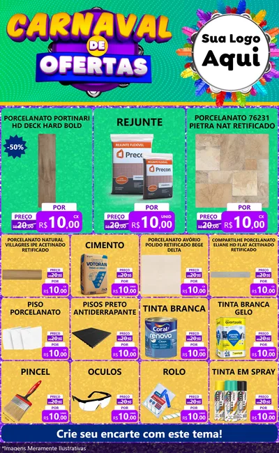 Modelo de Encarte para Encarte Grande com o tema Carnaval de Ofertas para Pisos e revestimentos